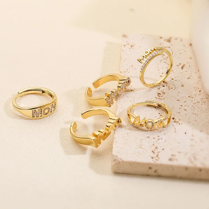 Vintage Style Simple Style MAMA MOM Letter Copper Plating Inlay Zircon 18K Gold Plated Mother'S Day Women's Adjustable Ring Open Rings display picture 2