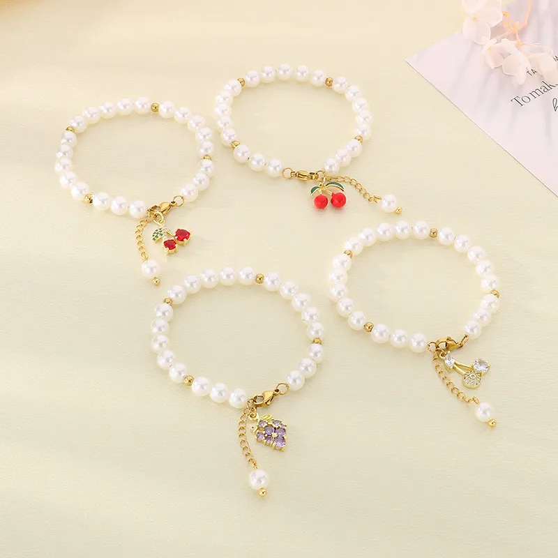 Cute Modern Style Classic Style Cherry Fruit 304 Stainless Steel Beaded 18K Gold Plated Women's Bracelets display picture 4