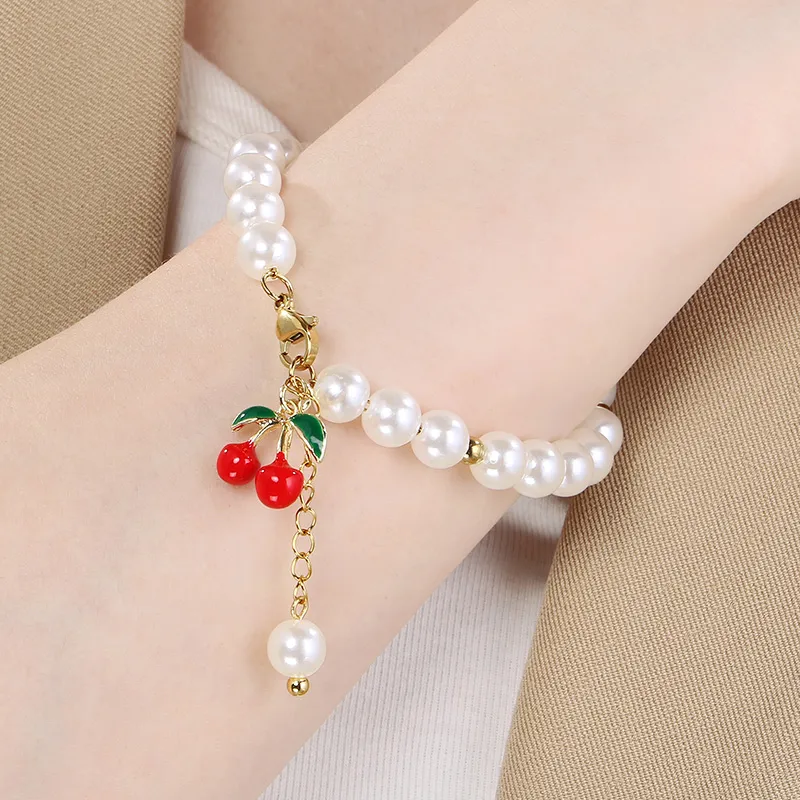 Cute Modern Style Classic Style Cherry Fruit 304 Stainless Steel Beaded 18K Gold Plated Women's Bracelets display picture 5