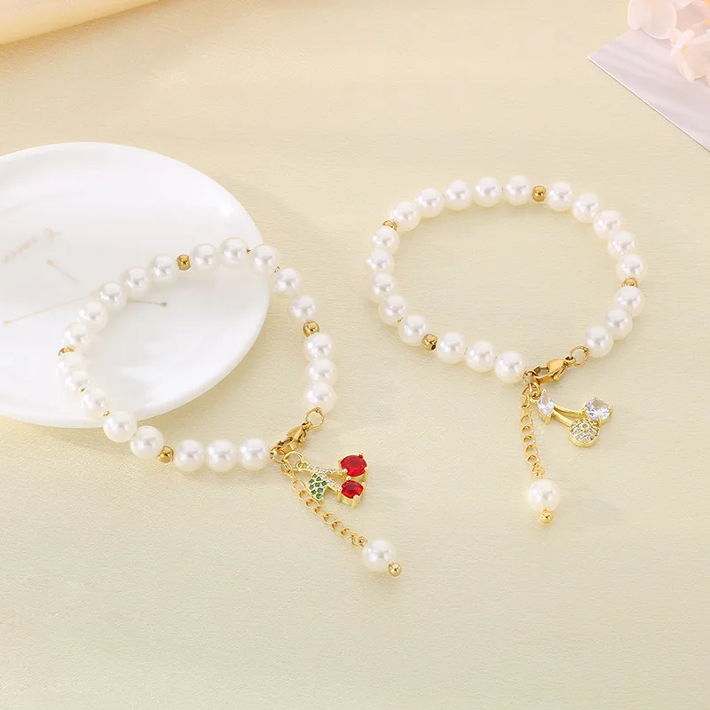 Cute Modern Style Classic Style Cherry Fruit 304 Stainless Steel Beaded 18K Gold Plated Women's Bracelets display picture 7