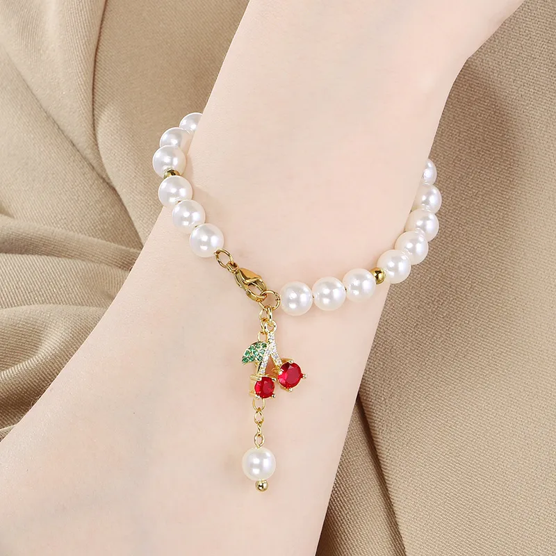 Cute Modern Style Classic Style Cherry Fruit 304 Stainless Steel Beaded 18K Gold Plated Women's Bracelets display picture 9