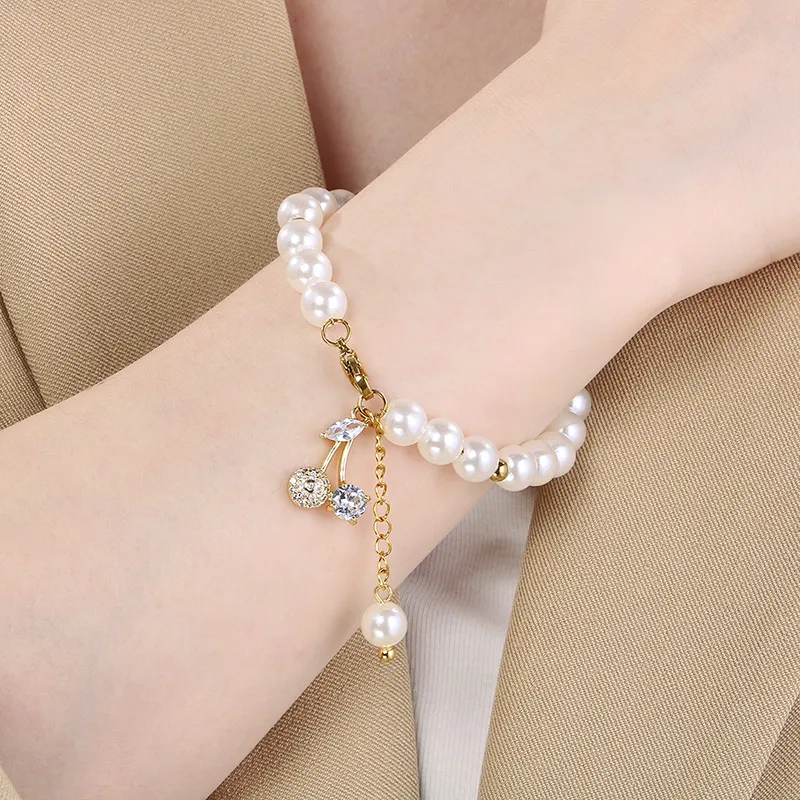 Cute Modern Style Classic Style Cherry Fruit 304 Stainless Steel Beaded 18K Gold Plated Women's Bracelets display picture 10