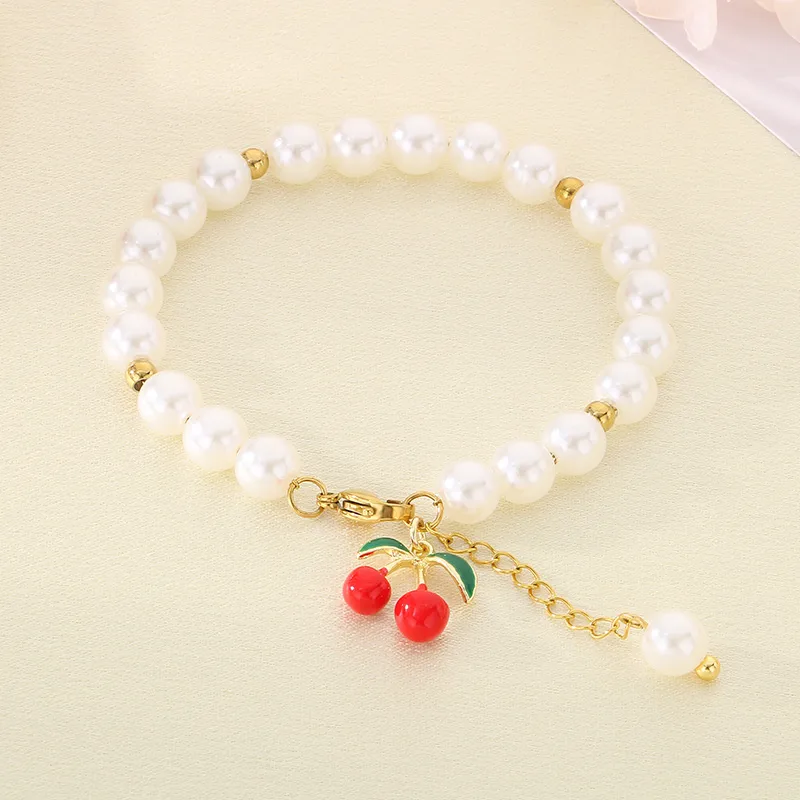 Cute Modern Style Classic Style Cherry Fruit 304 Stainless Steel Beaded 18K Gold Plated Women's Bracelets display picture 13