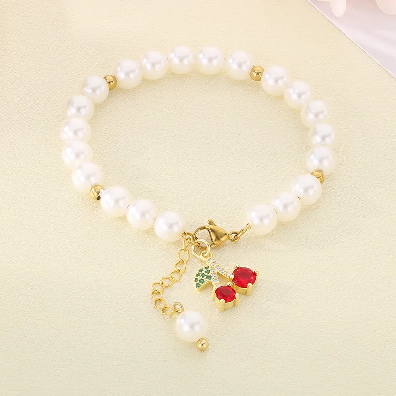 Cute Modern Style Classic Style Cherry Fruit 304 Stainless Steel Beaded 18K Gold Plated Women's Bracelets display picture 11
