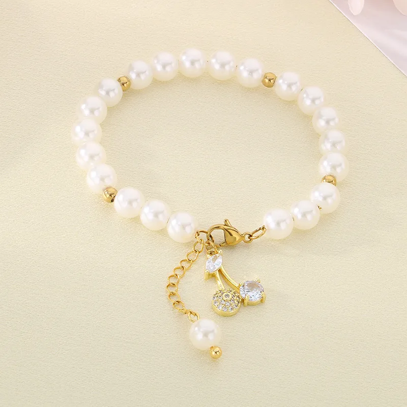 Cute Modern Style Classic Style Cherry Fruit 304 Stainless Steel Beaded 18K Gold Plated Women's Bracelets display picture 14