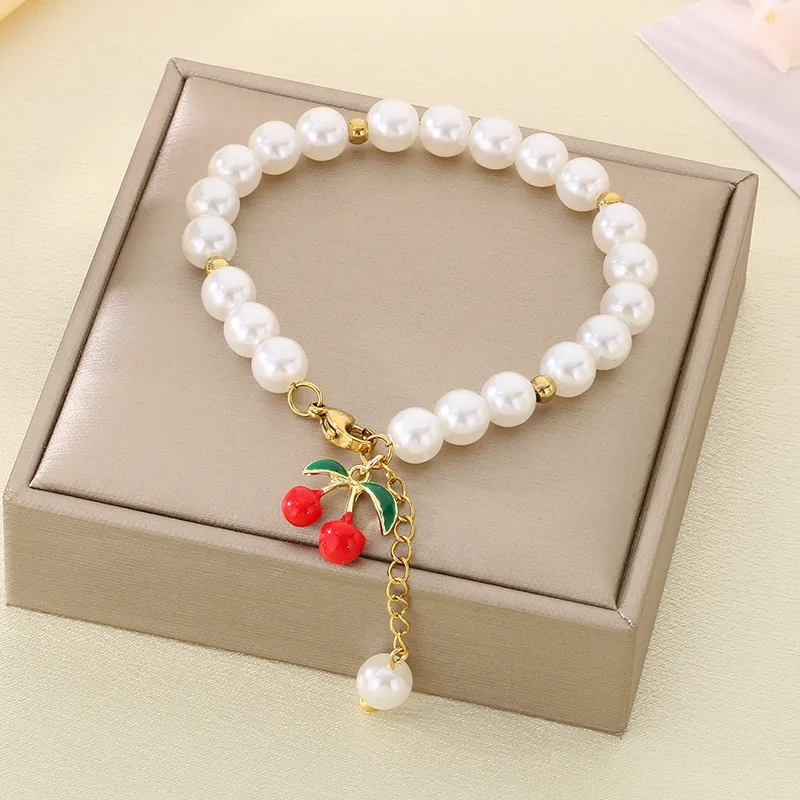 Cute Modern Style Classic Style Cherry Fruit 304 Stainless Steel Beaded 18K Gold Plated Women's Bracelets display picture 15