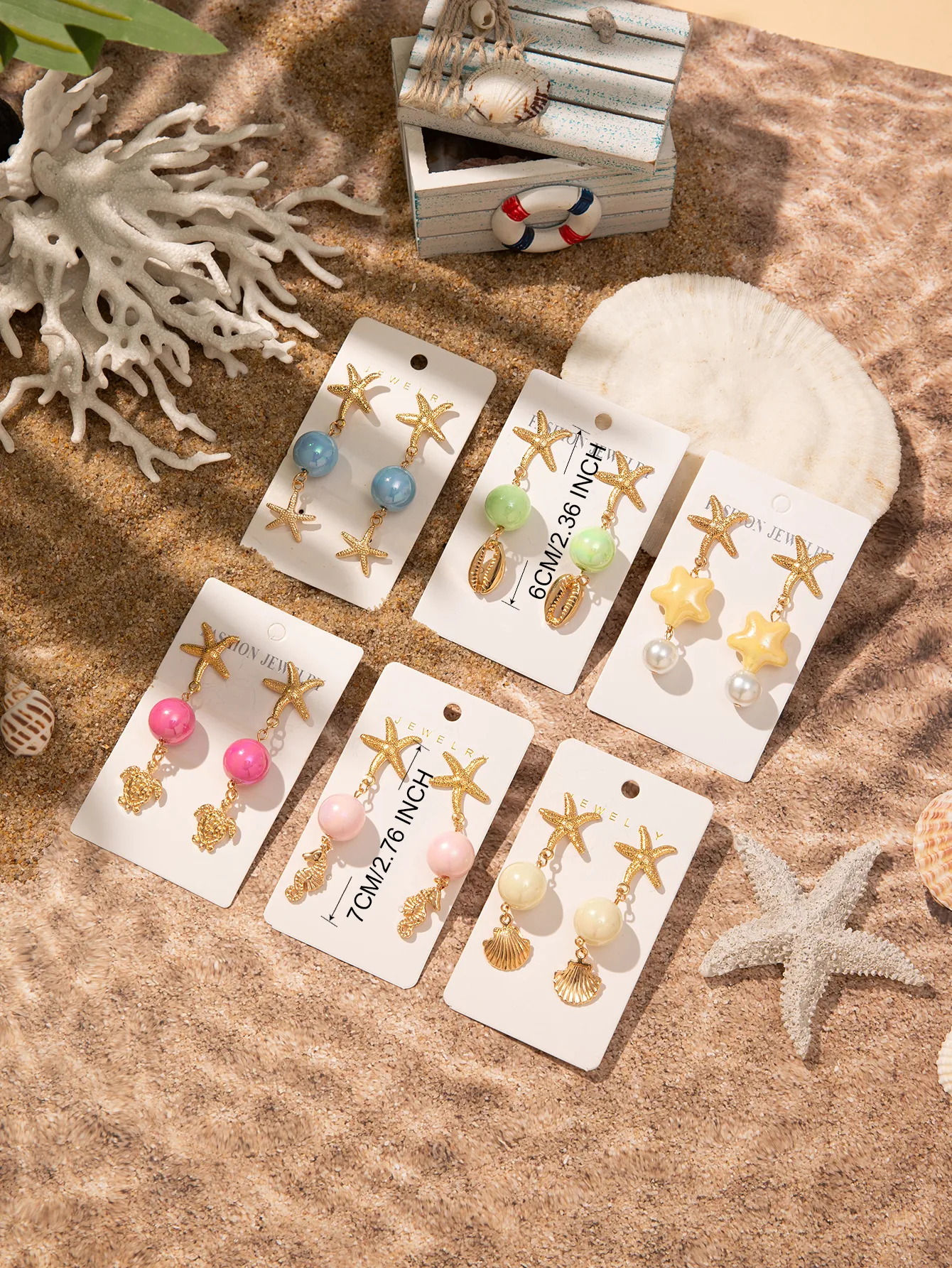 1 Pair Vacation Beach Starfish Turtle Shell Alloy Resin Drop Earrings display picture 1
