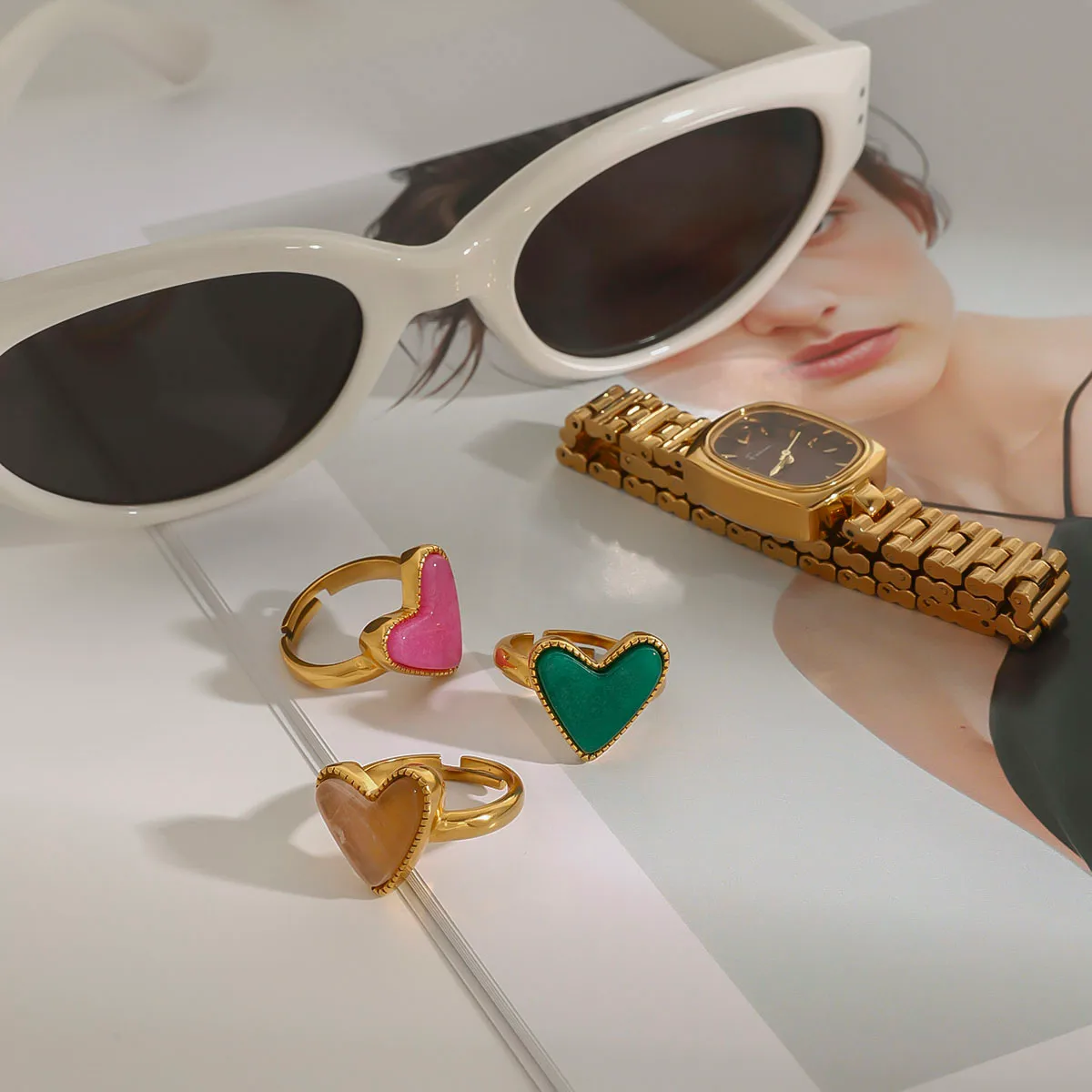 Modern Style Classic Style Heart Shape 316 Stainless Steel  Women's Adjustable Ring display picture 3