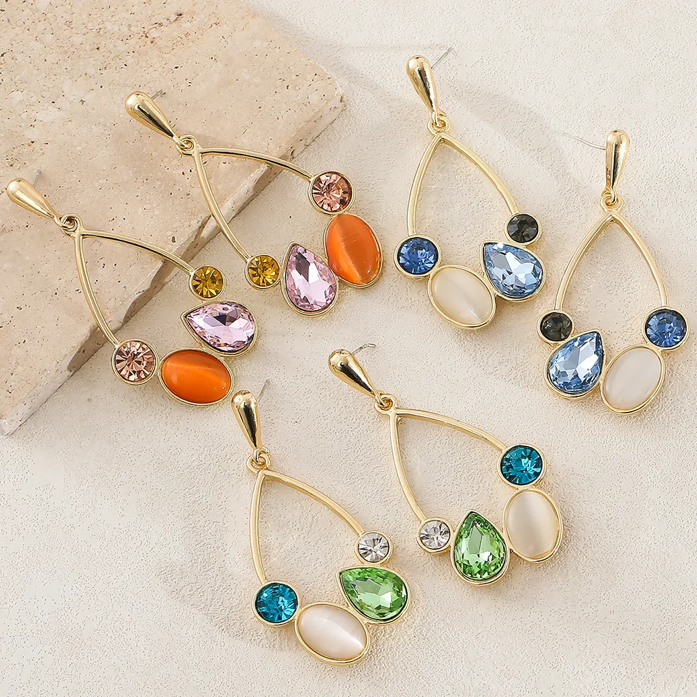 1 Pair Hip-Hop Simple Style Shiny Geometric Alloy Glass Drop Earrings display picture 2