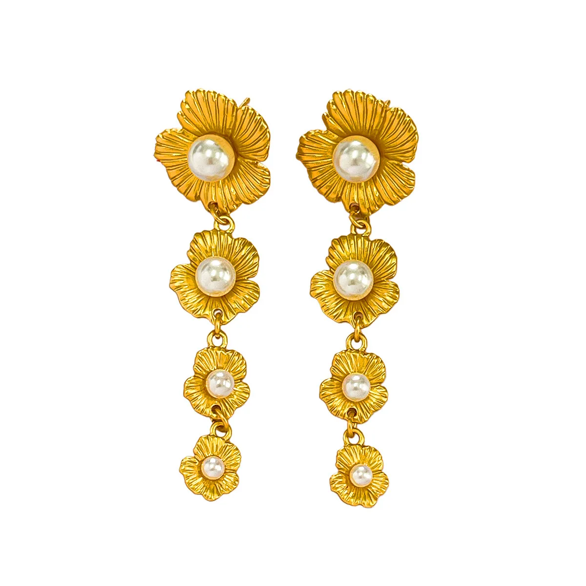 1 Pair Exaggerated Artistic Flower Plating Alloy Drop Earrings display picture 2