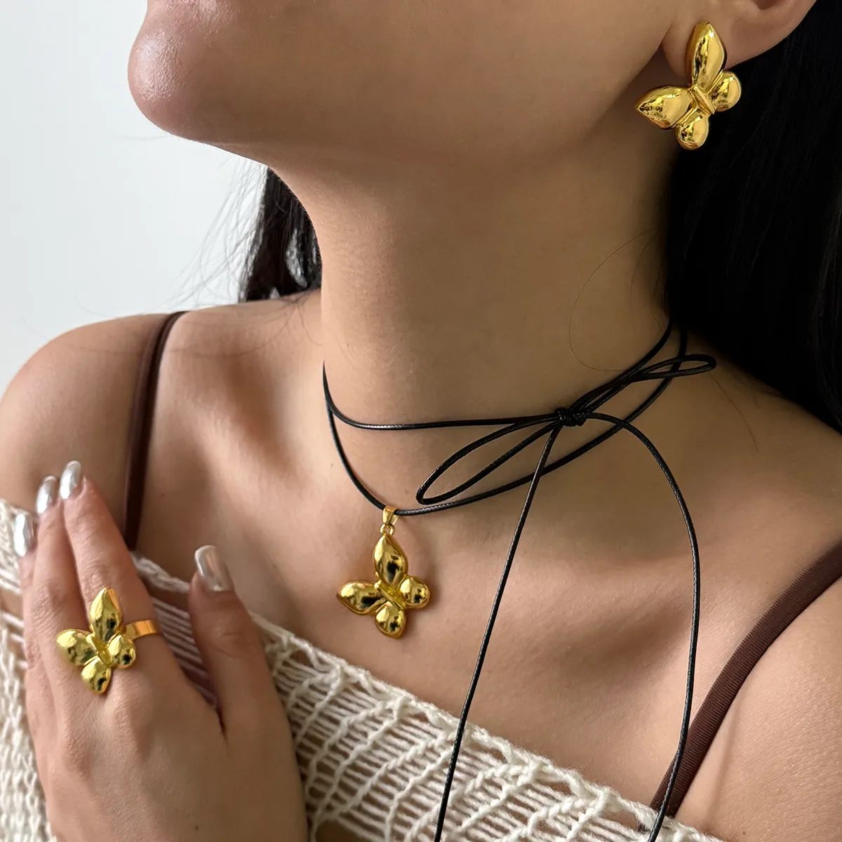 Simple Style Classic Style Butterfly Alloy Plating Women's Rings Earrings Necklace display picture 1
