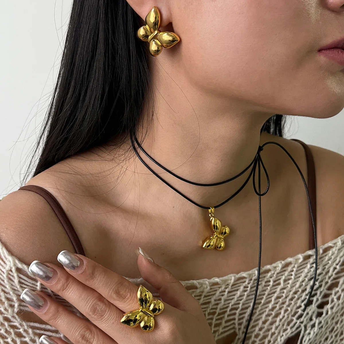 Simple Style Classic Style Butterfly Alloy Plating Women's Rings Earrings Necklace display picture 5