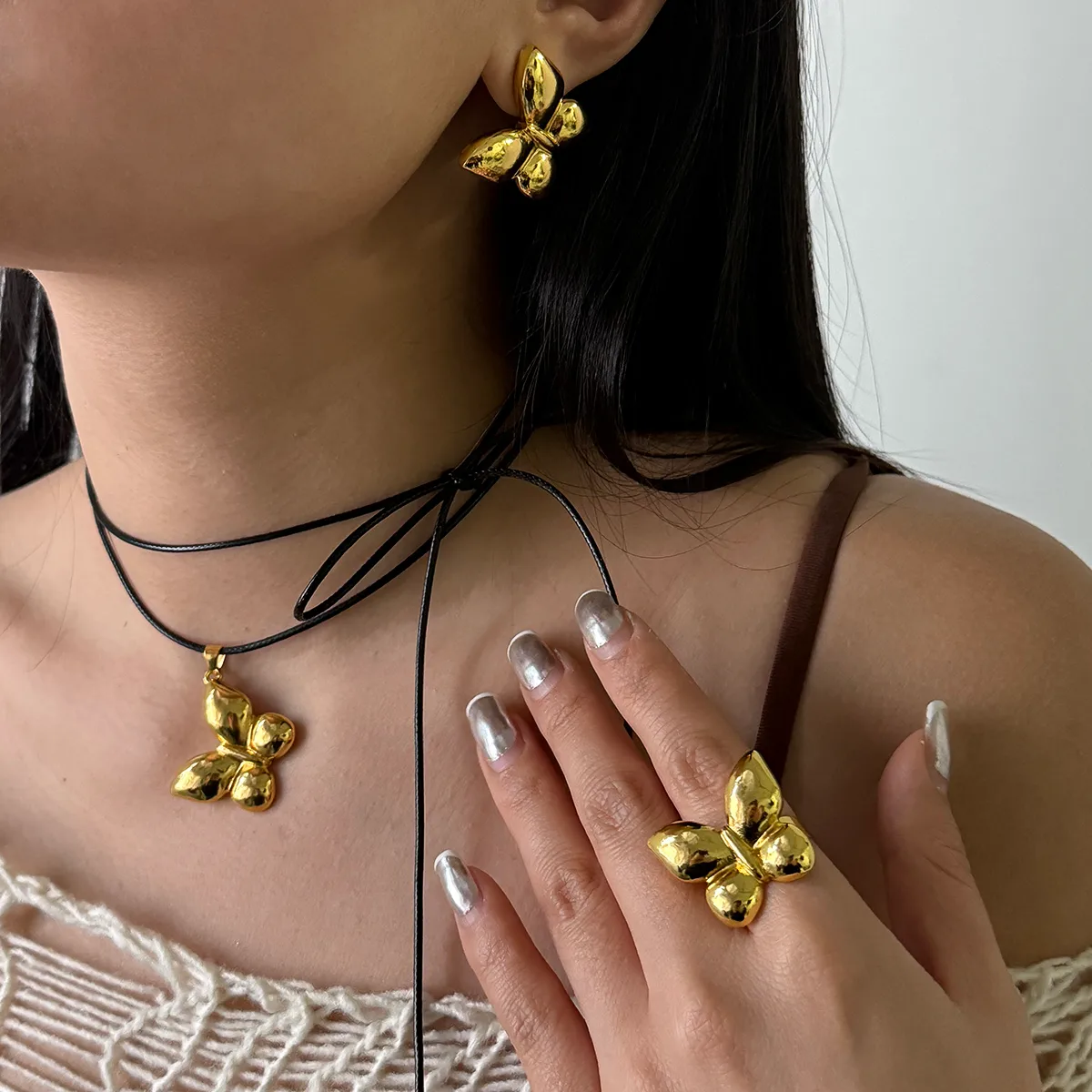 Simple Style Classic Style Butterfly Alloy Plating Women's Rings Earrings Necklace display picture 6