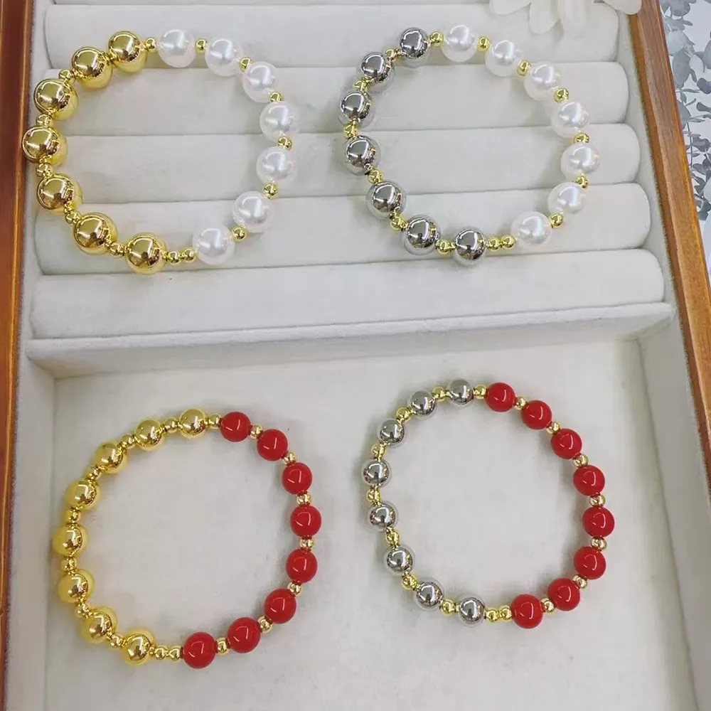 Casual Vacation Simple Acrylic Pearl Glass Bead Copper Polishing Plating 18K Gold Plated White Gold Plated Women's Bracelets display picture 1