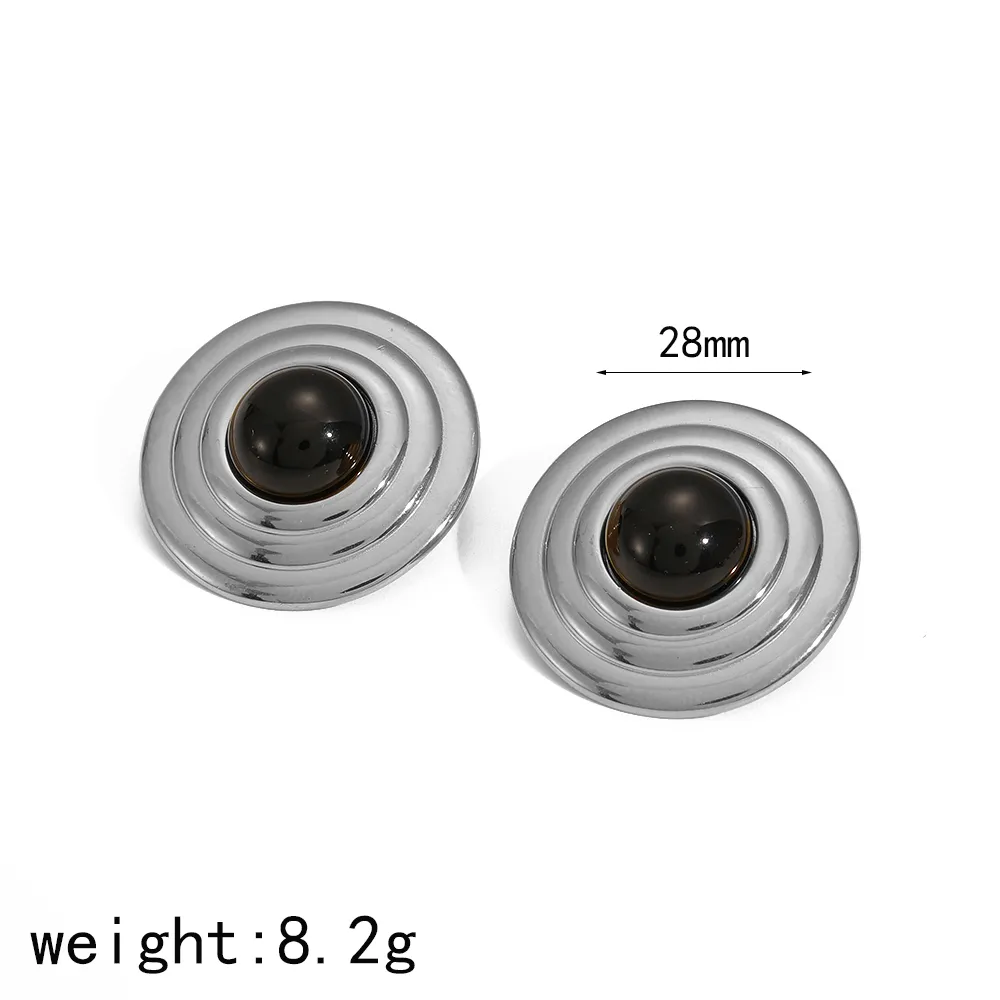 1 Pair Vintage Style Round Polishing Plating 304 Stainless Steel Natural Stone 18K Gold Plated Ear Studs display picture 5