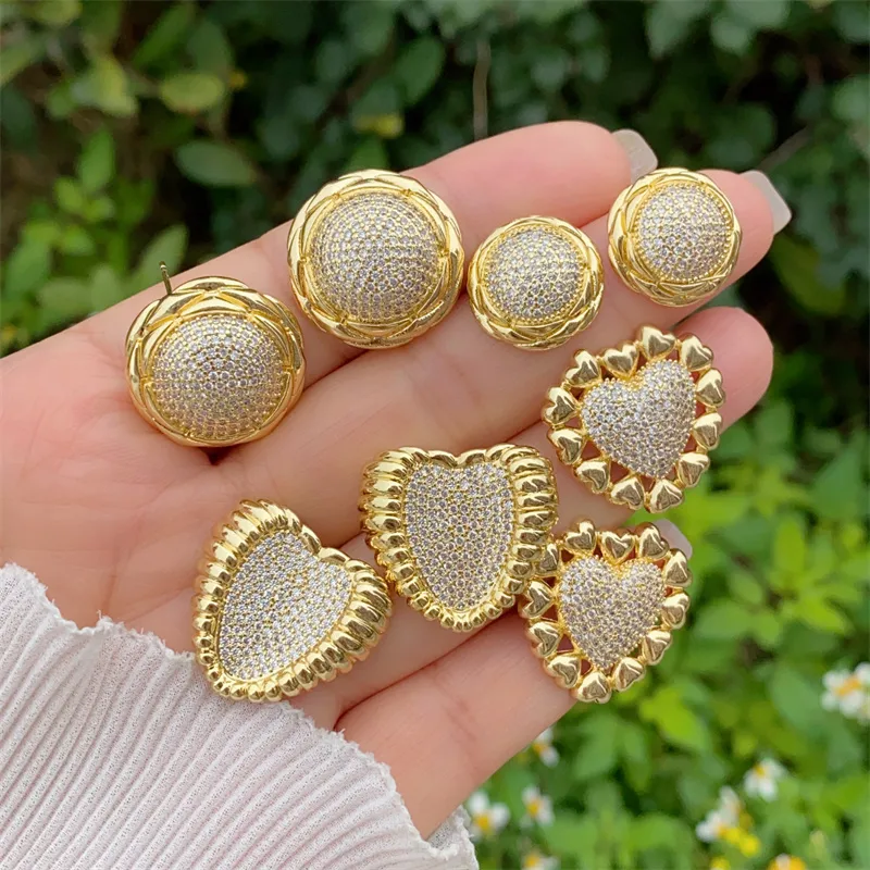 1 Pair Modern Style Round Heart Shape Inlay Copper Zircon 18K Gold Plated Ear Studs display picture 6