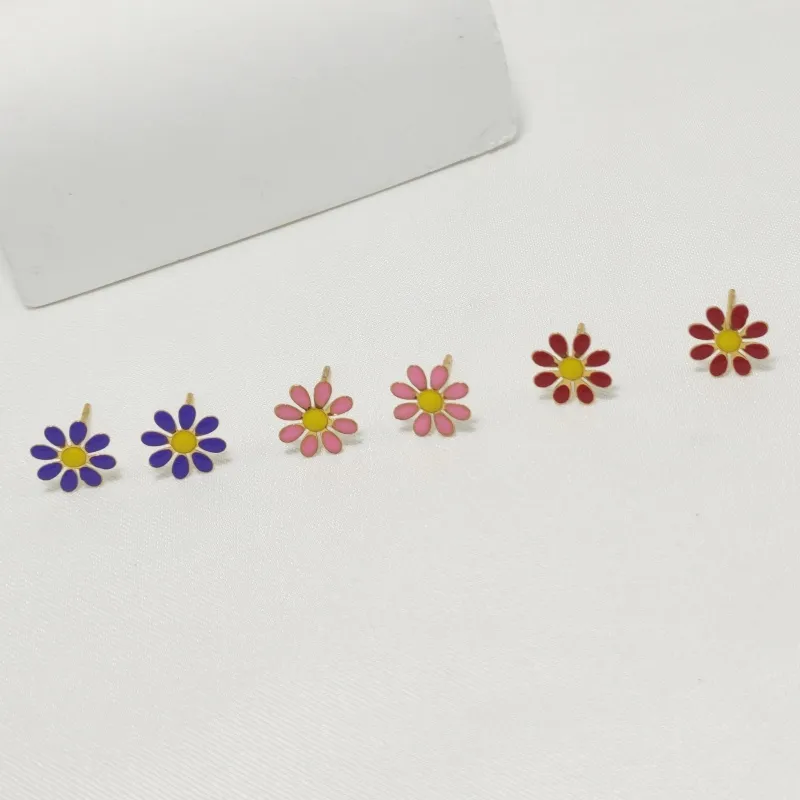 3 Pairs Cute Pastoral Commute Flower 304 Stainless Steel 18K Gold Plated Ear Studs display picture 6