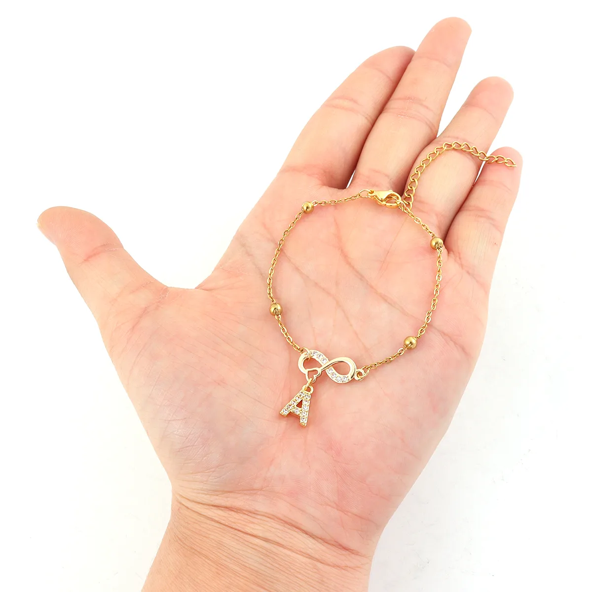 Elegant Simple Style Letter Infinity 201 Stainless Steel Copper Zircon Women's Bracelets display picture 3