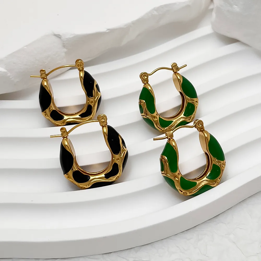 Vacation Classic Style Snakeskin Enamel 304 Stainless Steel 18K Gold Plated Earrings display picture 8