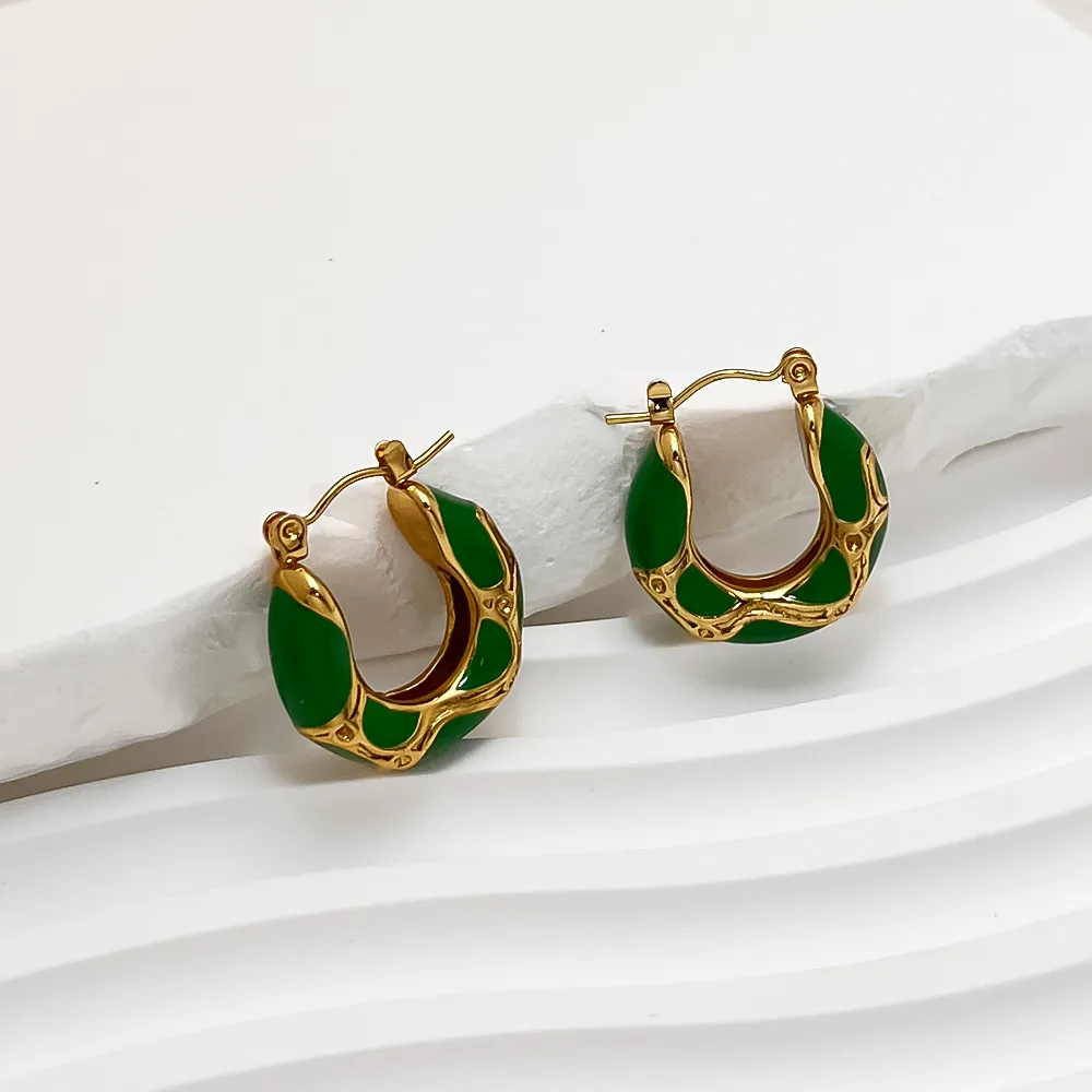Vacation Classic Style Snakeskin Enamel 304 Stainless Steel 18K Gold Plated Earrings display picture 4