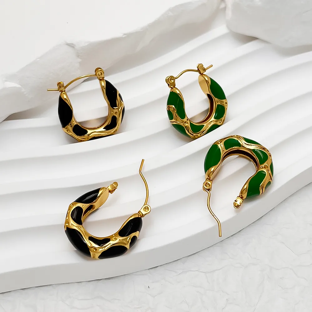 Vacation Classic Style Snakeskin Enamel 304 Stainless Steel 18K Gold Plated Earrings display picture 9