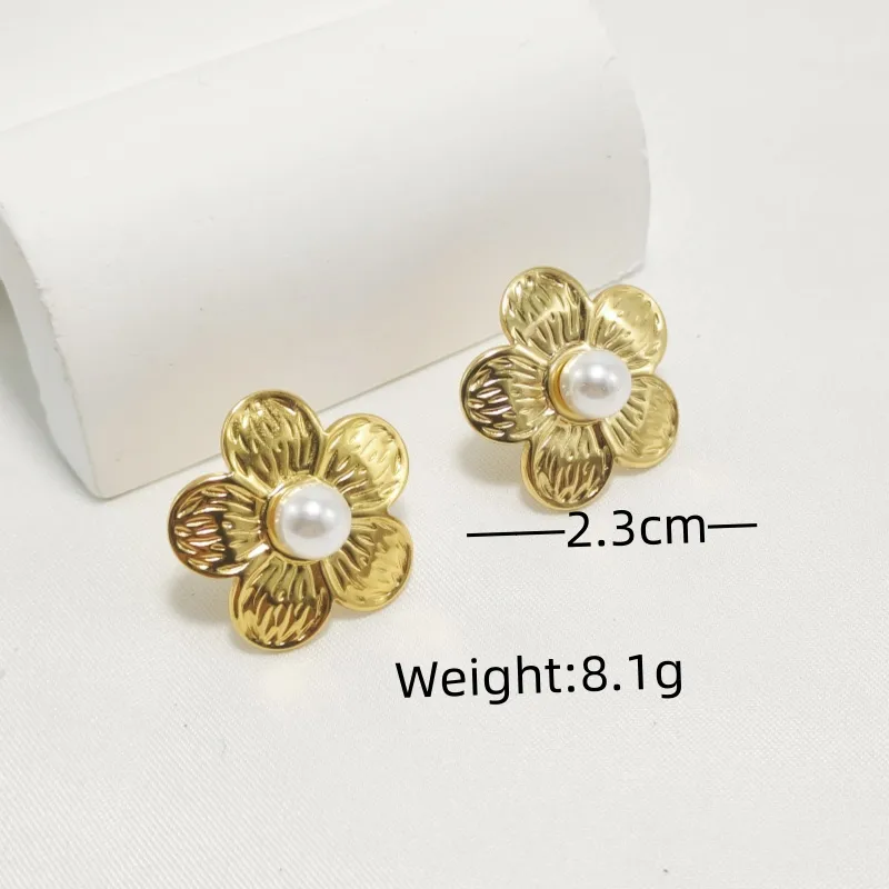 1 Pair Simple Style Commute Flower 304 Stainless Steel 18K Gold Plated Ear Studs display picture 7