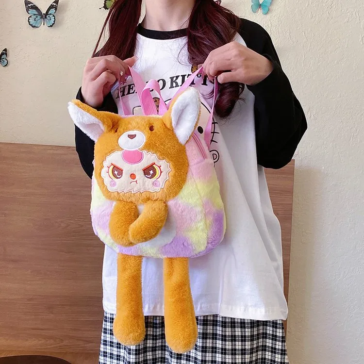 Women's Plush Animal Cartoon Cute Square Zipper Functional Backpack display picture 17