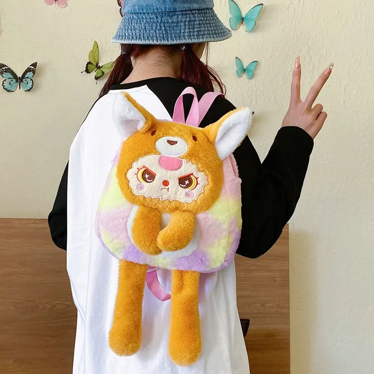 Women's Plush Animal Cartoon Cute Square Zipper Functional Backpack display picture 26