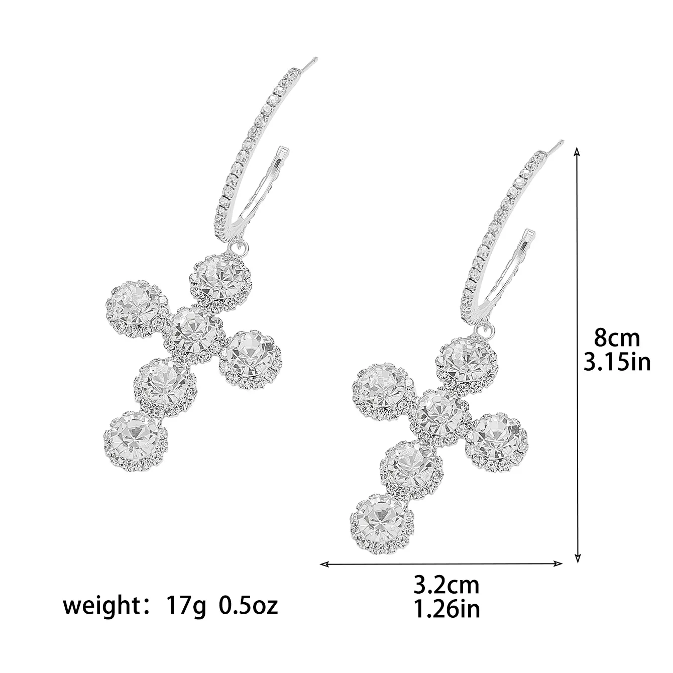 1 Pair Glam Luxurious Ethnic Style Cross Rhinestone Copper Drop Earrings display picture 6