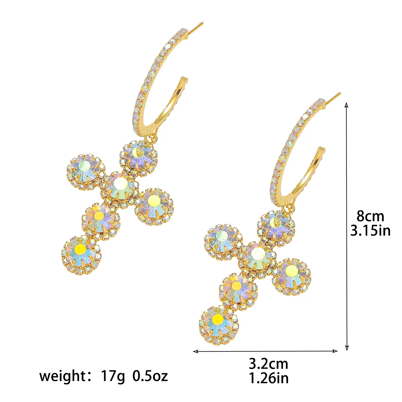 1 Pair Glam Luxurious Ethnic Style Cross Rhinestone Copper Drop Earrings display picture 3