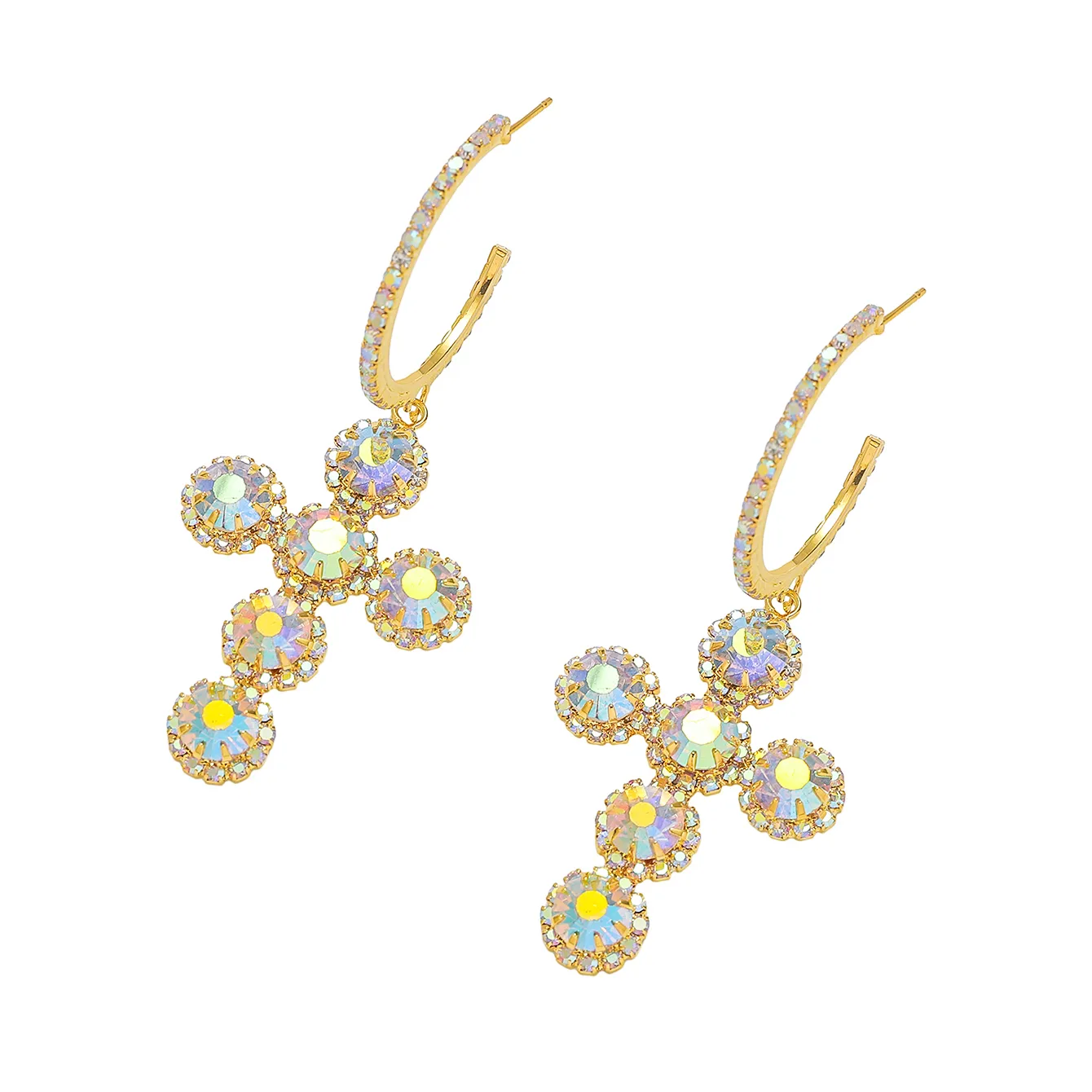 1 Pair Glam Luxurious Ethnic Style Cross Rhinestone Copper Drop Earrings display picture 2