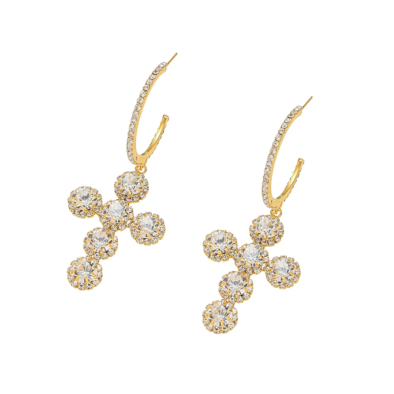 1 Pair Glam Luxurious Ethnic Style Cross Rhinestone Copper Drop Earrings display picture 10