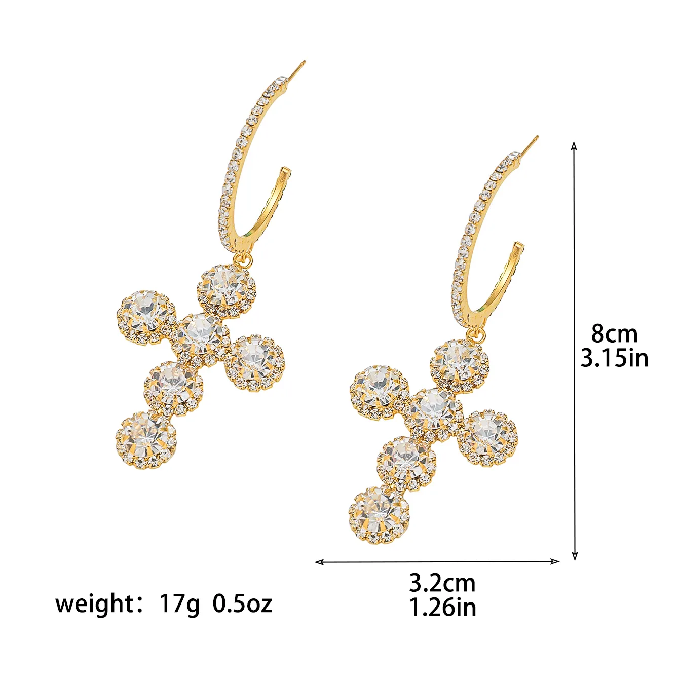 1 Pair Glam Luxurious Ethnic Style Cross Rhinestone Copper Drop Earrings display picture 11