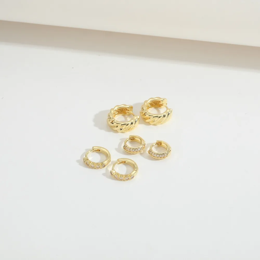 1 Pair Elegant Retro Vintage Style Twist Inlay Copper Zircon 14K Gold Plated Earrings display picture 2