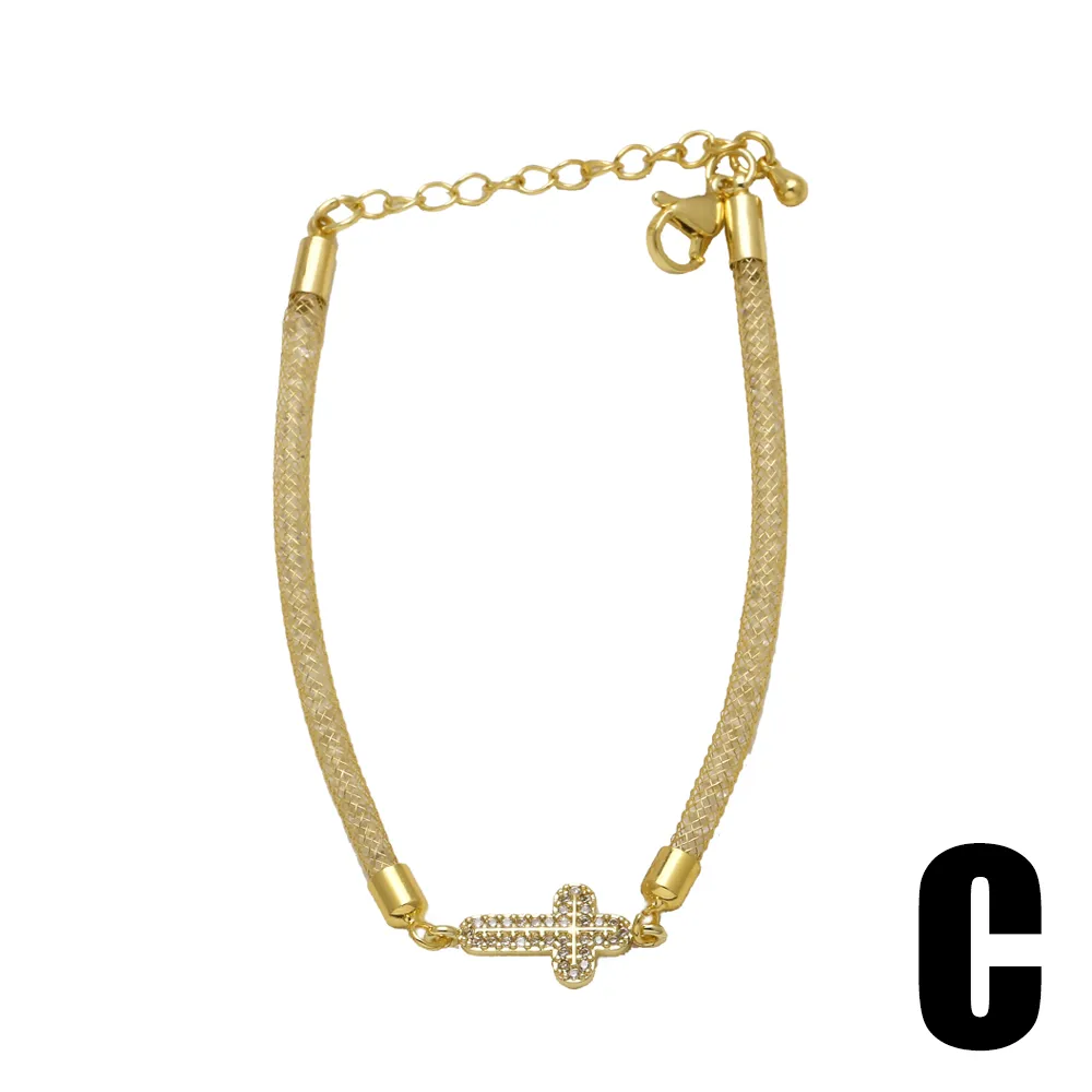 Elegant Simple Style Streetwear Cross Copper Inlay Zircon 18K Gold Plated Unisex Bracelets display picture 4