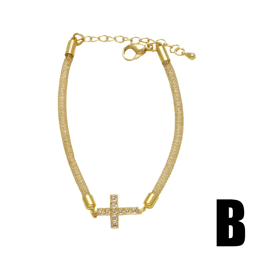 Elegant Simple Style Streetwear Cross Copper Inlay Zircon 18K Gold Plated Unisex Bracelets display picture 5