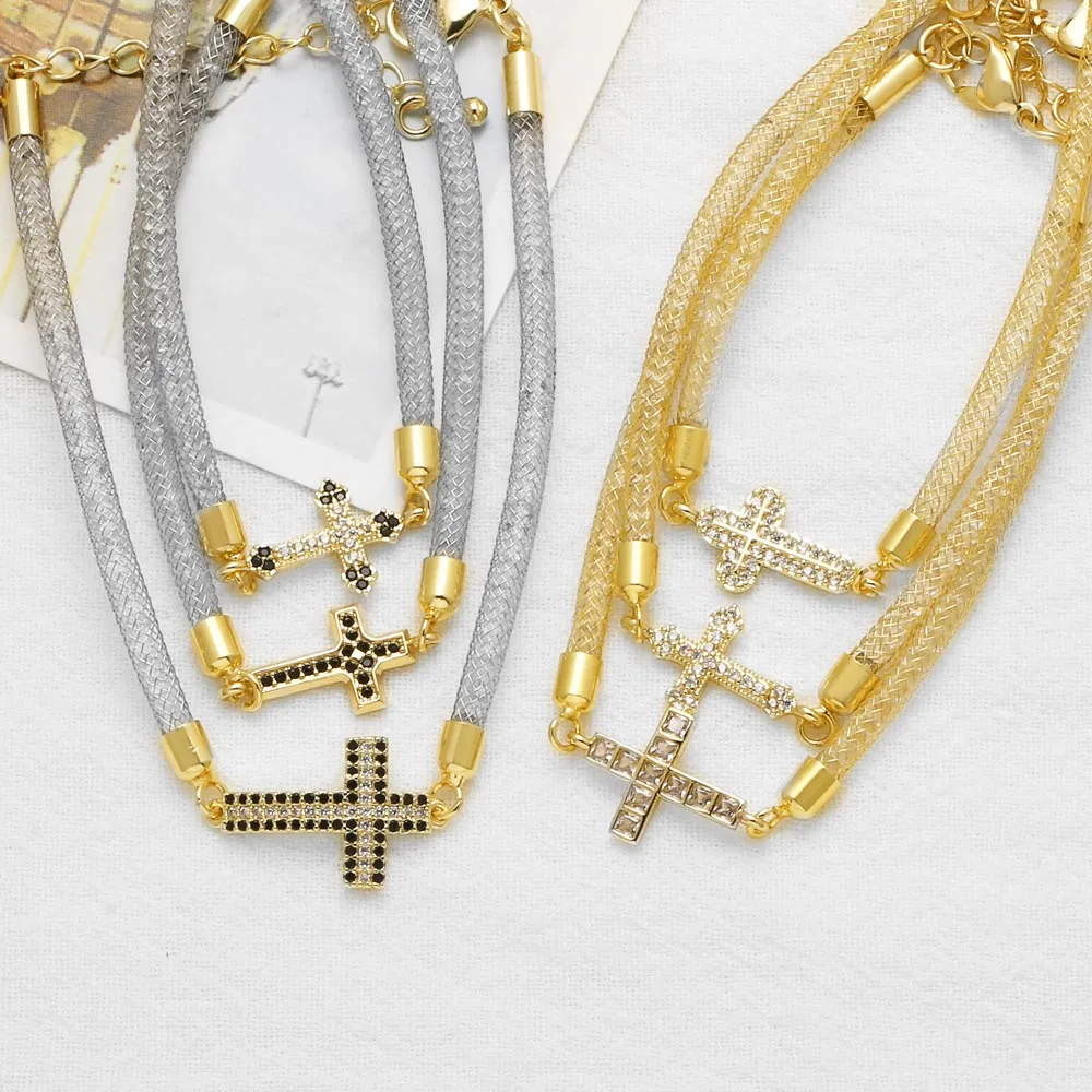 Elegant Simple Style Streetwear Cross Copper Inlay Zircon 18K Gold Plated Unisex Bracelets display picture 10