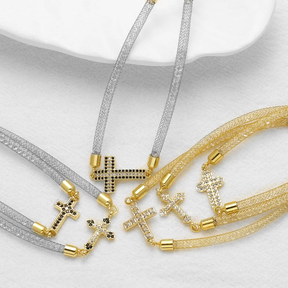 Elegant Simple Style Streetwear Cross Copper Inlay Zircon 18K Gold Plated Unisex Bracelets display picture 9