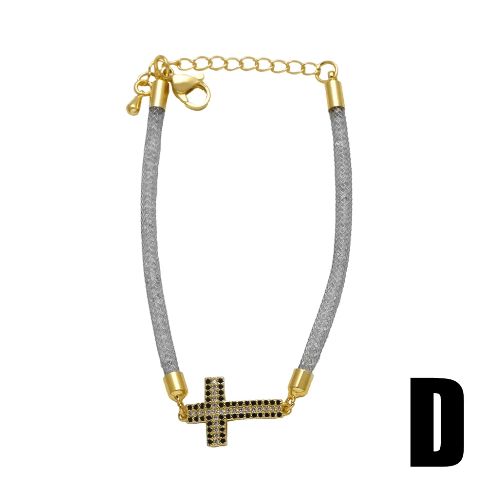 Elegant Simple Style Streetwear Cross Copper Inlay Zircon 18K Gold Plated Unisex Bracelets display picture 6