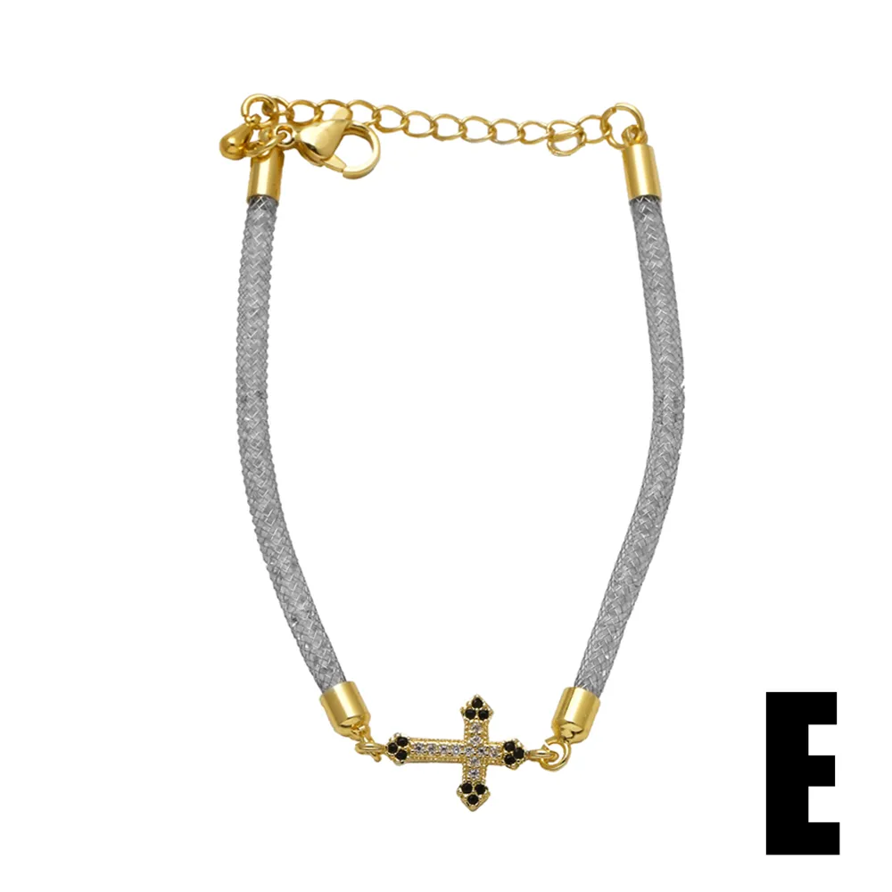 Elegant Simple Style Streetwear Cross Copper Inlay Zircon 18K Gold Plated Unisex Bracelets display picture 7