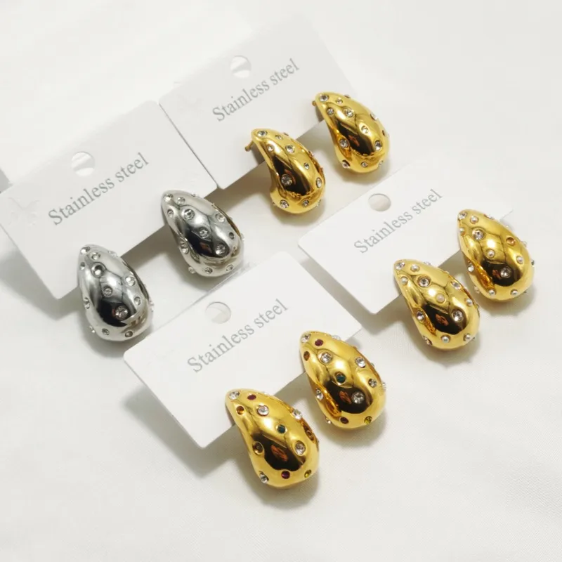 1 Pair Luxurious Queen Water Droplets 304 Stainless Steel 18K Gold Plated Ear Studs display picture 1
