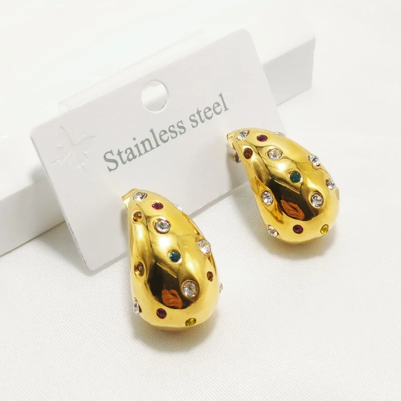 1 Pair Luxurious Queen Water Droplets 304 Stainless Steel 18K Gold Plated Ear Studs display picture 3