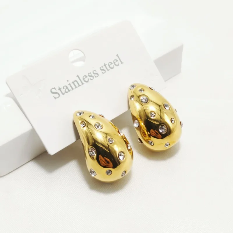 1 Pair Luxurious Queen Water Droplets 304 Stainless Steel 18K Gold Plated Ear Studs display picture 5