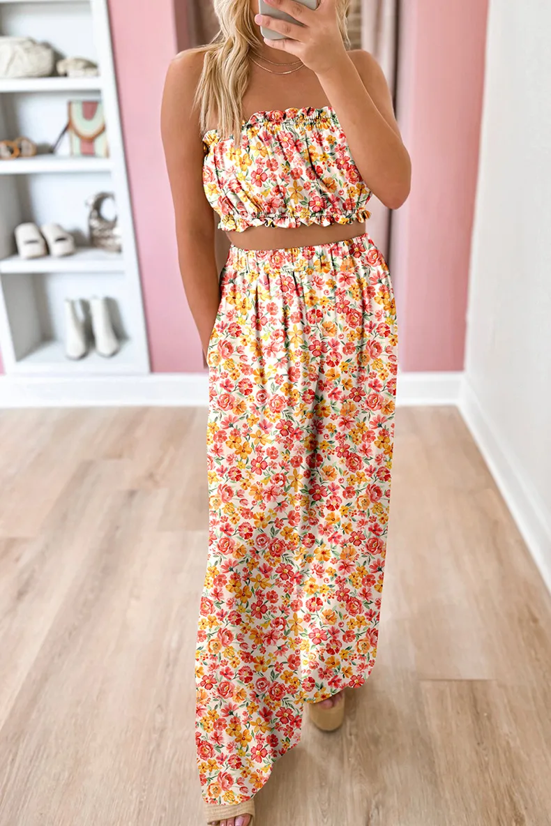 Daily Selfie Women's Vintage Style Bohemian Plant Flowers Polyester Pant Co-ord Set Shorts Sets display picture 1