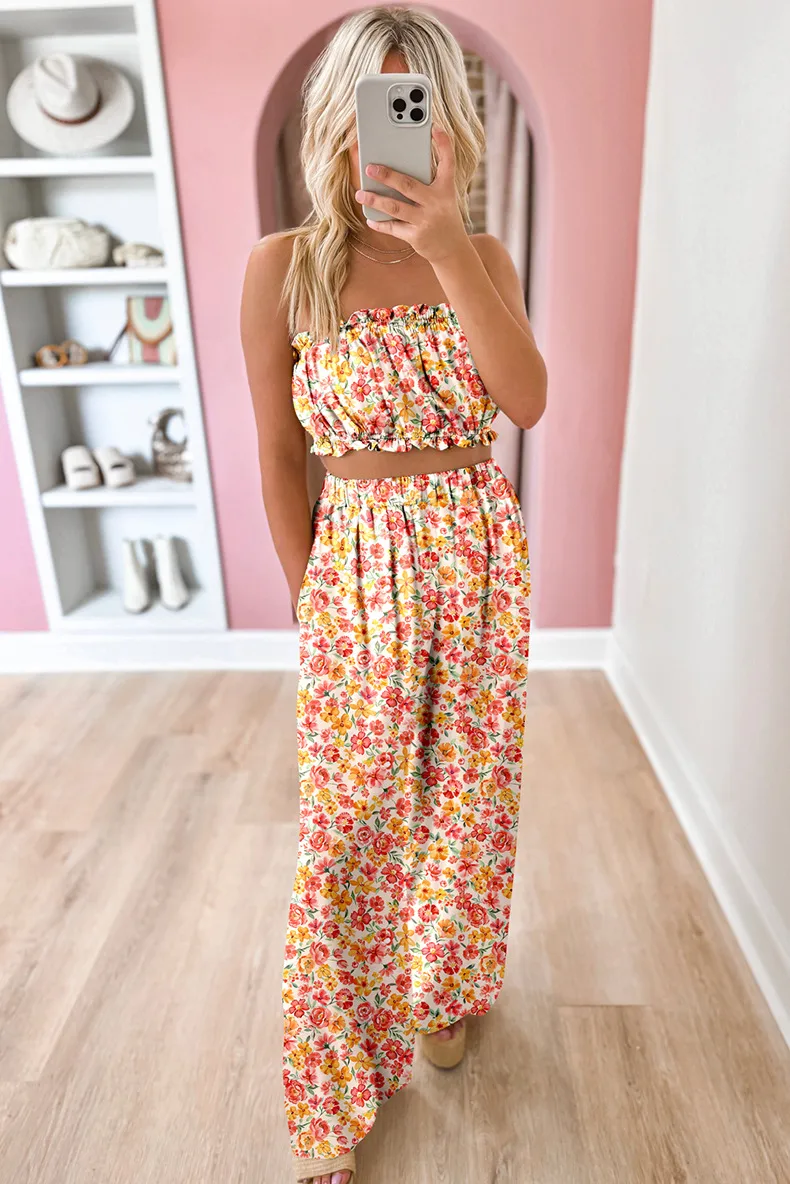 Daily Selfie Women's Vintage Style Bohemian Plant Flowers Polyester Pant Co-ord Set Shorts Sets display picture 2