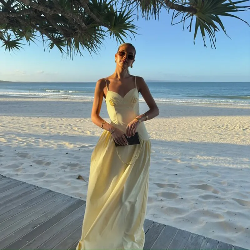 Women's A- Line Skirt Elegant European And American Wind Streetwear Strap Sleeveless Solid Color Maxi Long Dress Casual Banquet Street display picture 3