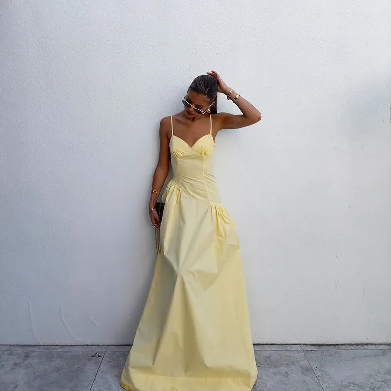 Women's A- Line Skirt Elegant European And American Wind Streetwear Strap Sleeveless Solid Color Maxi Long Dress Casual Banquet Street display picture 1