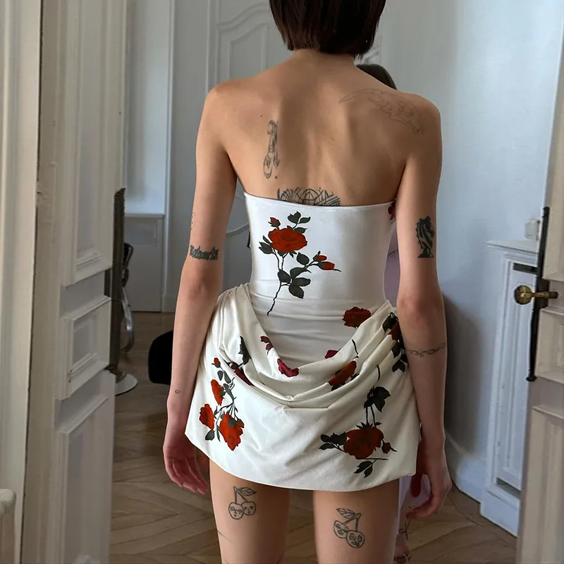 Women's One-Step Skirt Casual Elegant Strapless Sleeveless Flower Above Knee Holiday Banquet Daily display picture 5
