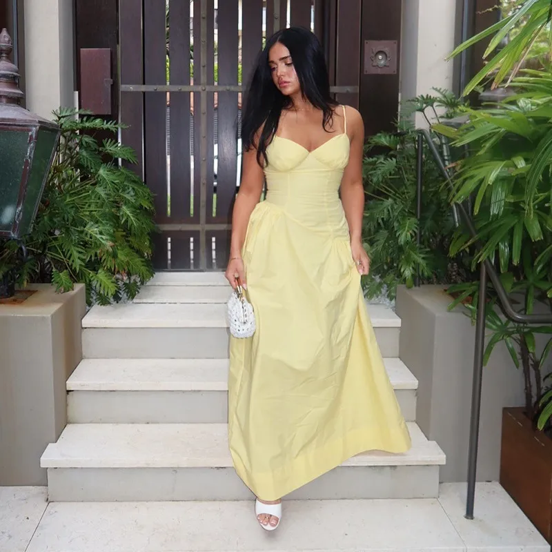 Women's A- Line Skirt Elegant European And American Wind Streetwear Strap Sleeveless Solid Color Maxi Long Dress Casual Banquet Street display picture 5
