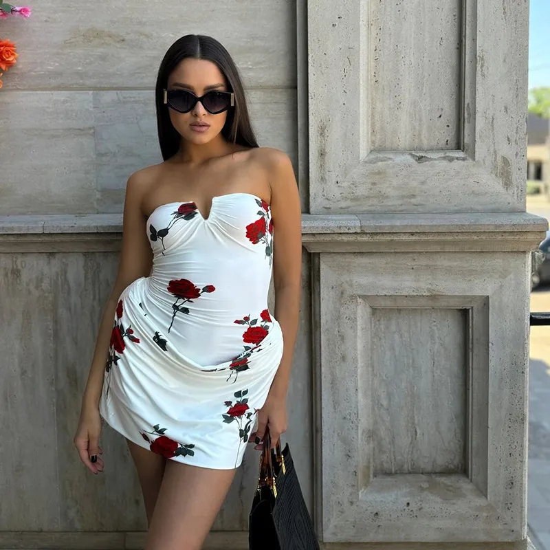 Women's One-Step Skirt Casual Elegant Strapless Sleeveless Flower Above Knee Holiday Banquet Daily display picture 8